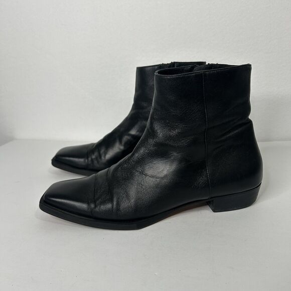 Frame Denim Shoes - FRAME Womens Black Leather Square Toe Ankle Boots Size 41 / 9.5